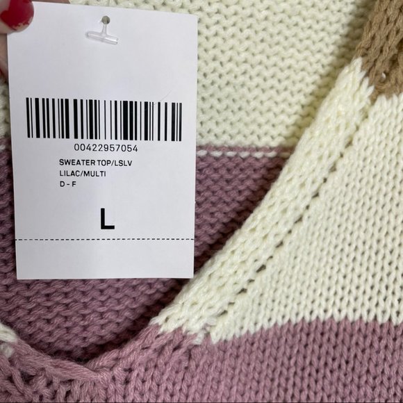 Forever 21 Striped Lilac Multicolor Sweater Oversized Sweater V neck - Picture 3 of 6